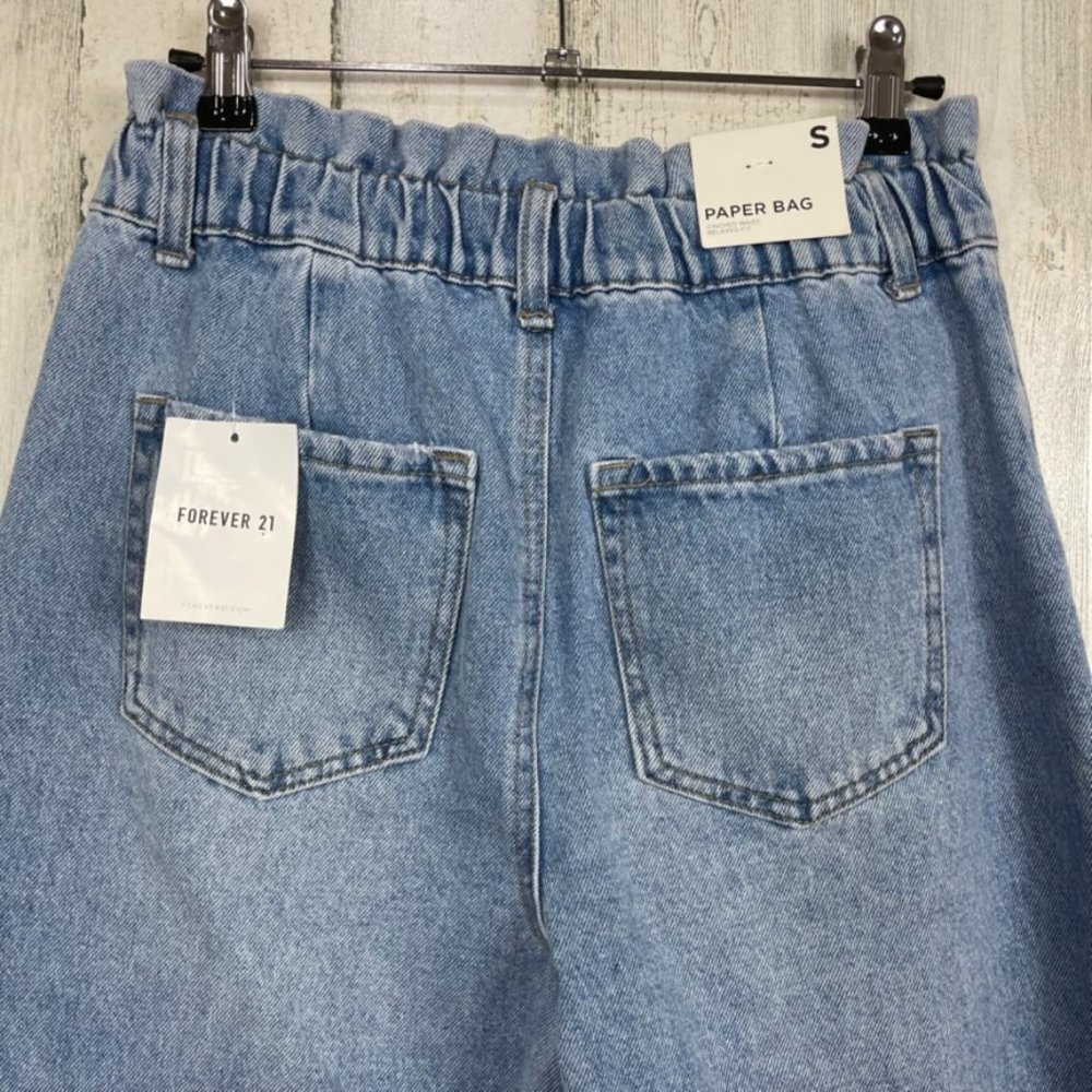 Forever 21 paper bag denim jeans‎ cinched waist relaxed fit NWT high rise blue S - Picture 9 of 10